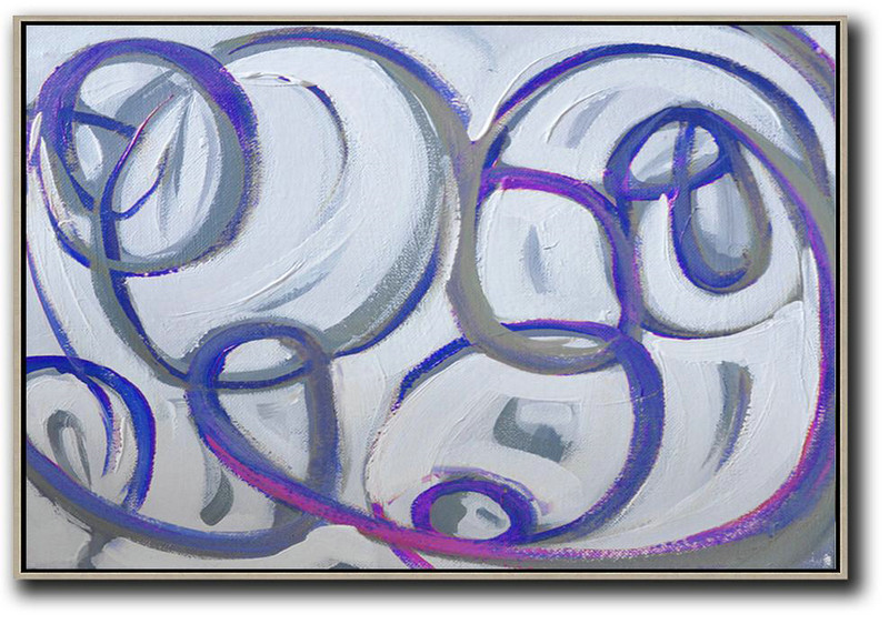 Giant Wall Decor,Horizontal Palette Knife Contemporary Art,Large Living Room Wall Decor,White,Grey,Purple,Blue.etc